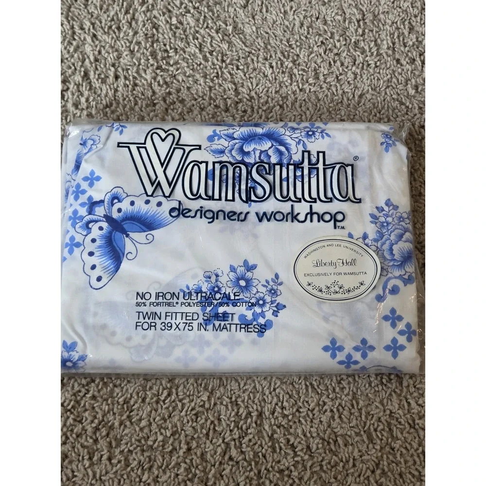 VTG New Dead Stock Wamsutta Ultracale Twin Fitted Sheet Porcelain Butterfly